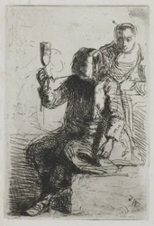 Hollænderen holder et glas, ca. 1857 (radering på papir)